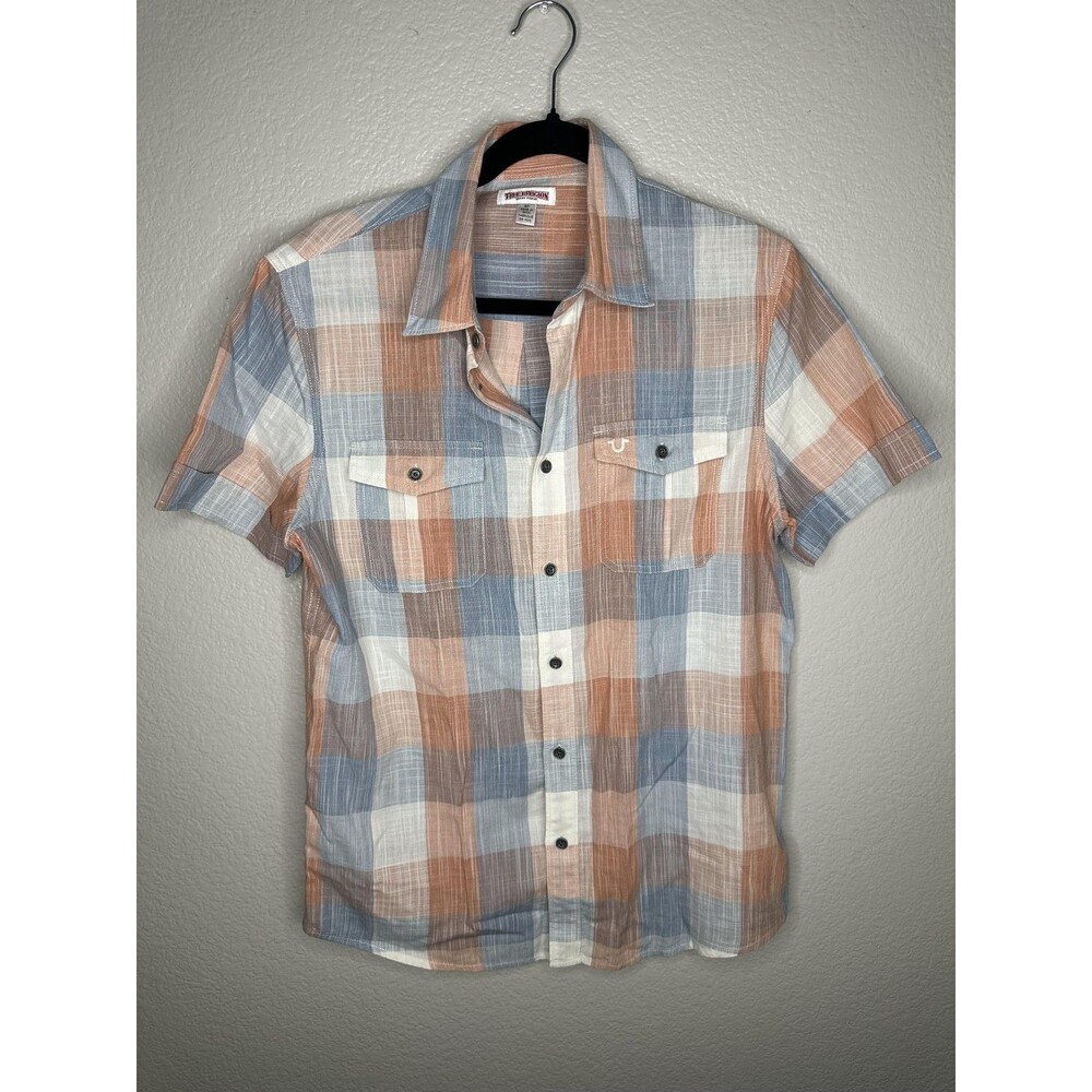 True Religion Shirt Mens Small Multicolor Plaid Short Sleeve Button Up Casual